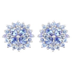 Tanzanite Cluster Stud Earrings 2.55 Carats