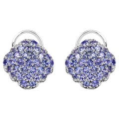 Tanzanite Cluster Stud Earrings 3.12 Carats Sterling Silver