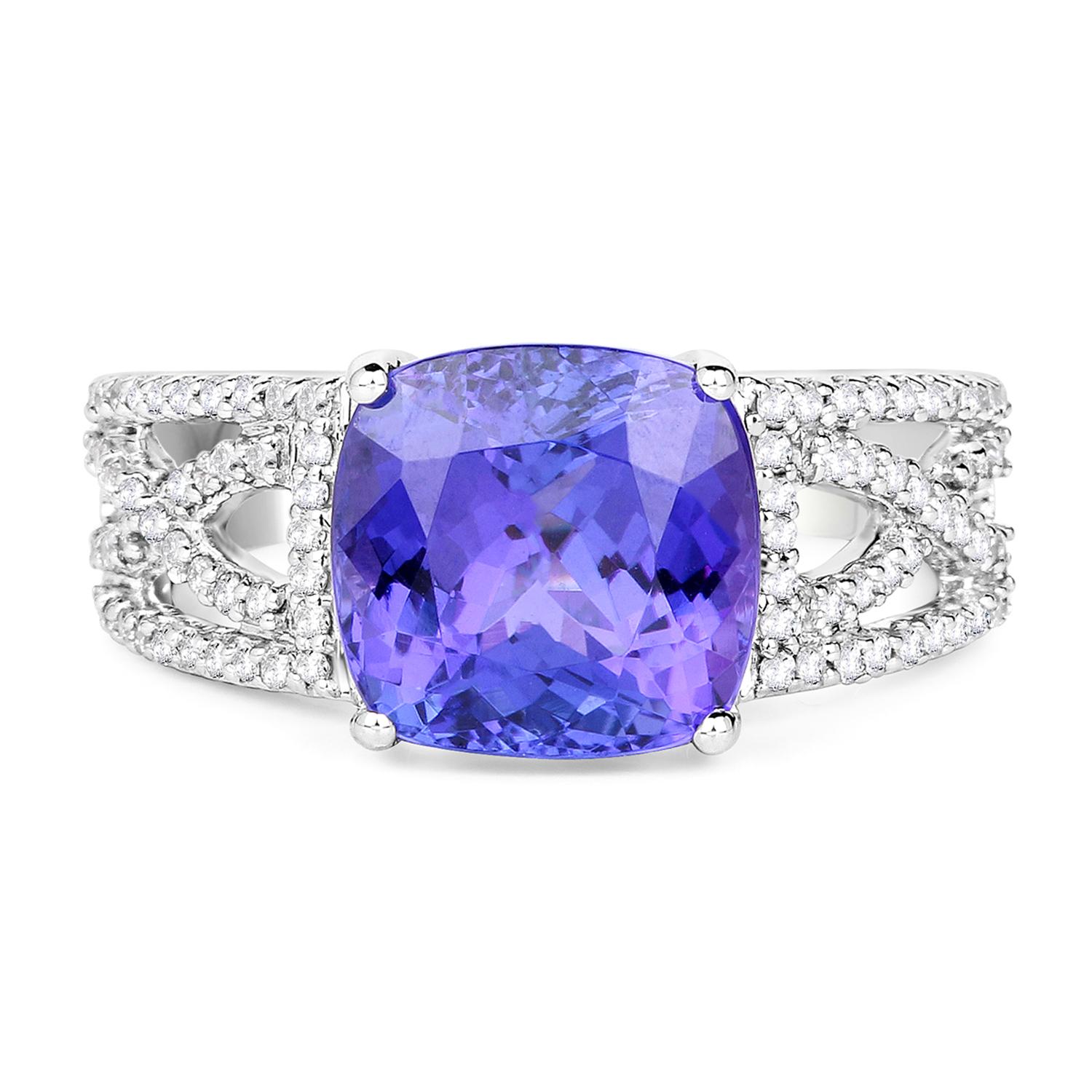 Femenino o masculino Anillo Cocktail Tanzanita Engaste Diamantes 5.1 Quilates Total Oro 14K en venta