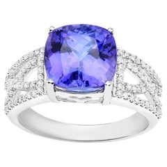 Anillo Cocktail Tanzanita Engaste Diamantes 5.1 Quilates Total Oro 14K