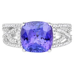 Tanzanite Cocktail Ring Diamond Setting 5.1 Carats Total 14K Gold