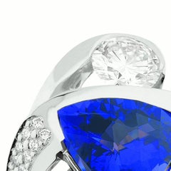 Tanzanite Cocktail Ring Modern Unique Style Pave Diamonds & Bezel Set Gemstones
