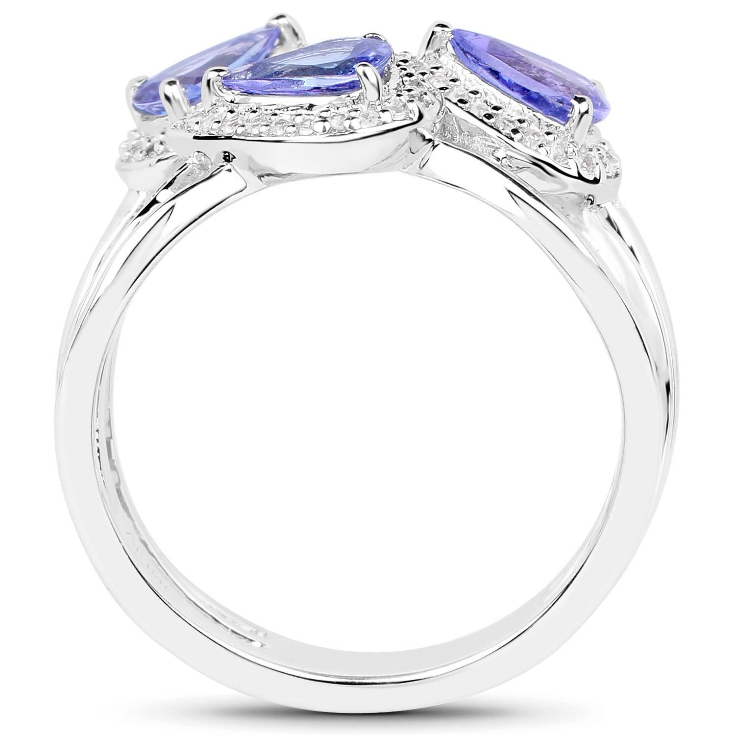 Tansanit Cocktail Ring Weißer Zirkon 1,51 Karat Sterling Silber (Tropfenschliff) im Angebot