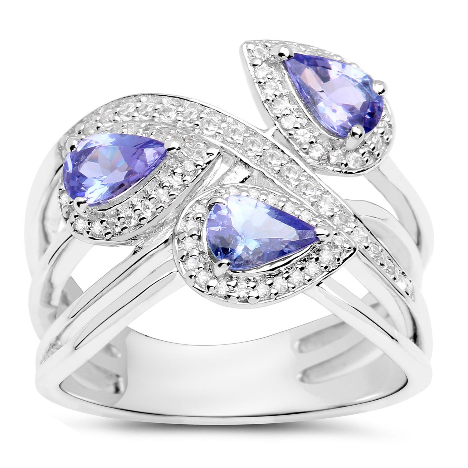 Tansanit Cocktail Ring Weißer Zirkon 1,51 Karat Sterling Silber im Zustand „Hervorragend“ im Angebot in Aliso Viejo, CA