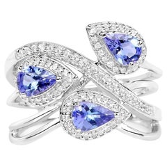 Tanzanite Cocktail Ring White Zircon 1.51 Carats Sterling Silver