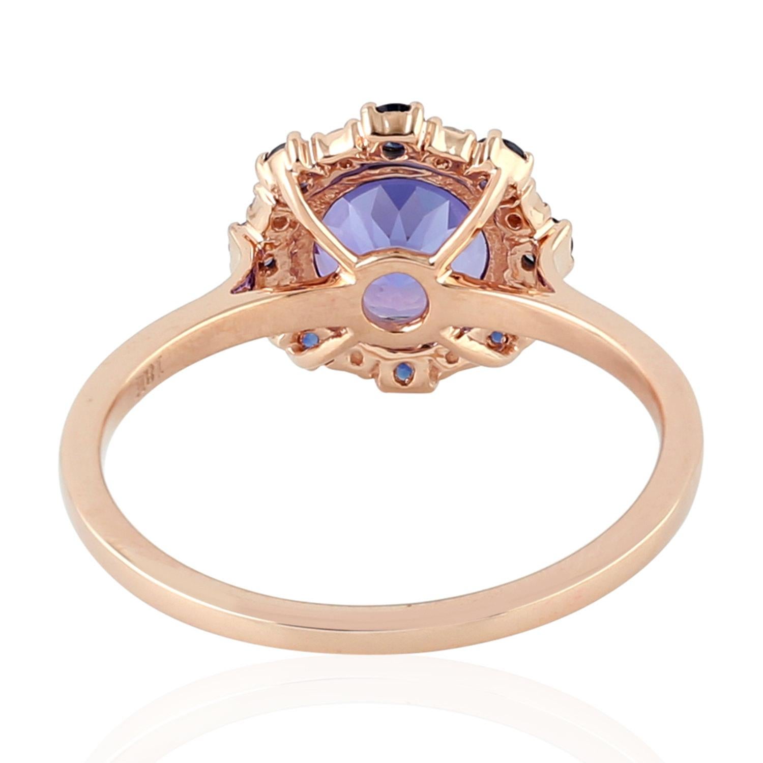 Tanzanite Cocktail Ring With Blue Sapphire & Diamonds Made In 18k Rose Gold In New Condition For Sale In New York, NY