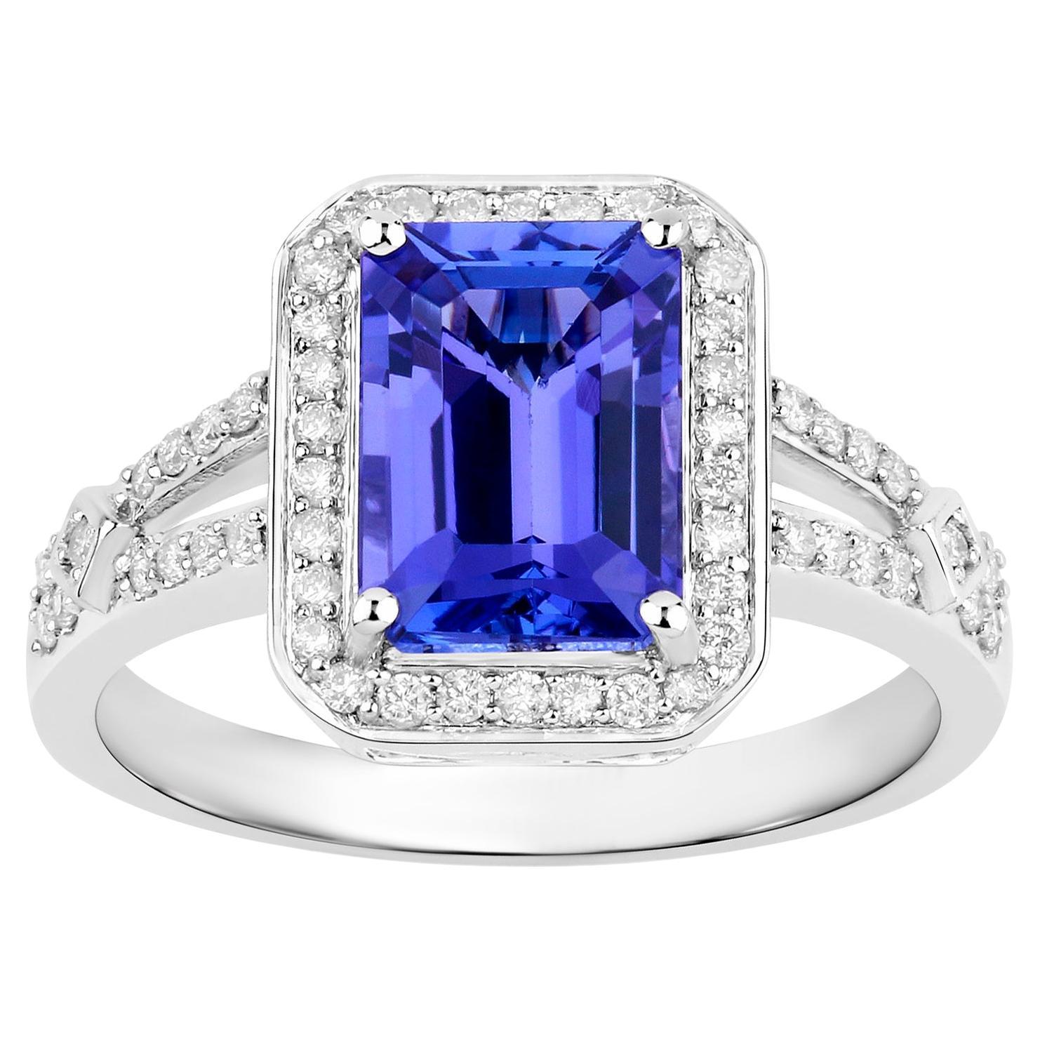 Bague cocktail avec halo de diamants de 2,9 carats au total en or 14 carats
