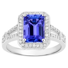 Tanzanite Cocktail Ring With Diamond Halo 2.9 Carats Total 14K Gold