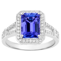 Tanzanite Cocktail Ring With Diamond Halo 2.9 Carats Total 14K Gold