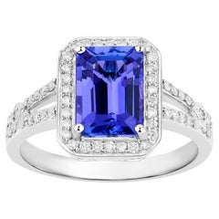 Tanzanite Cocktail Ring With Diamond Halo 2.9 Carats Total 14K Gold