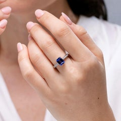 Anillo de cóctel de tanzanita con diamantes en oro macizo de 14K, 1,64 CTW