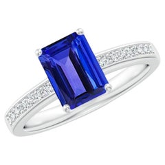 Anillo de cóctel de tanzanita con diamantes en oro macizo de 14K, 1,64 CTW