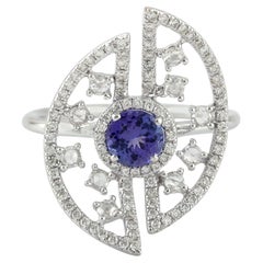 Tanzanite Cocktail Ring With Diamonds Made In 18k White Gold