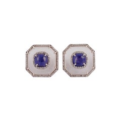 Boutons de manchette en tanzanite et cristal avec diamants et or 18 carats