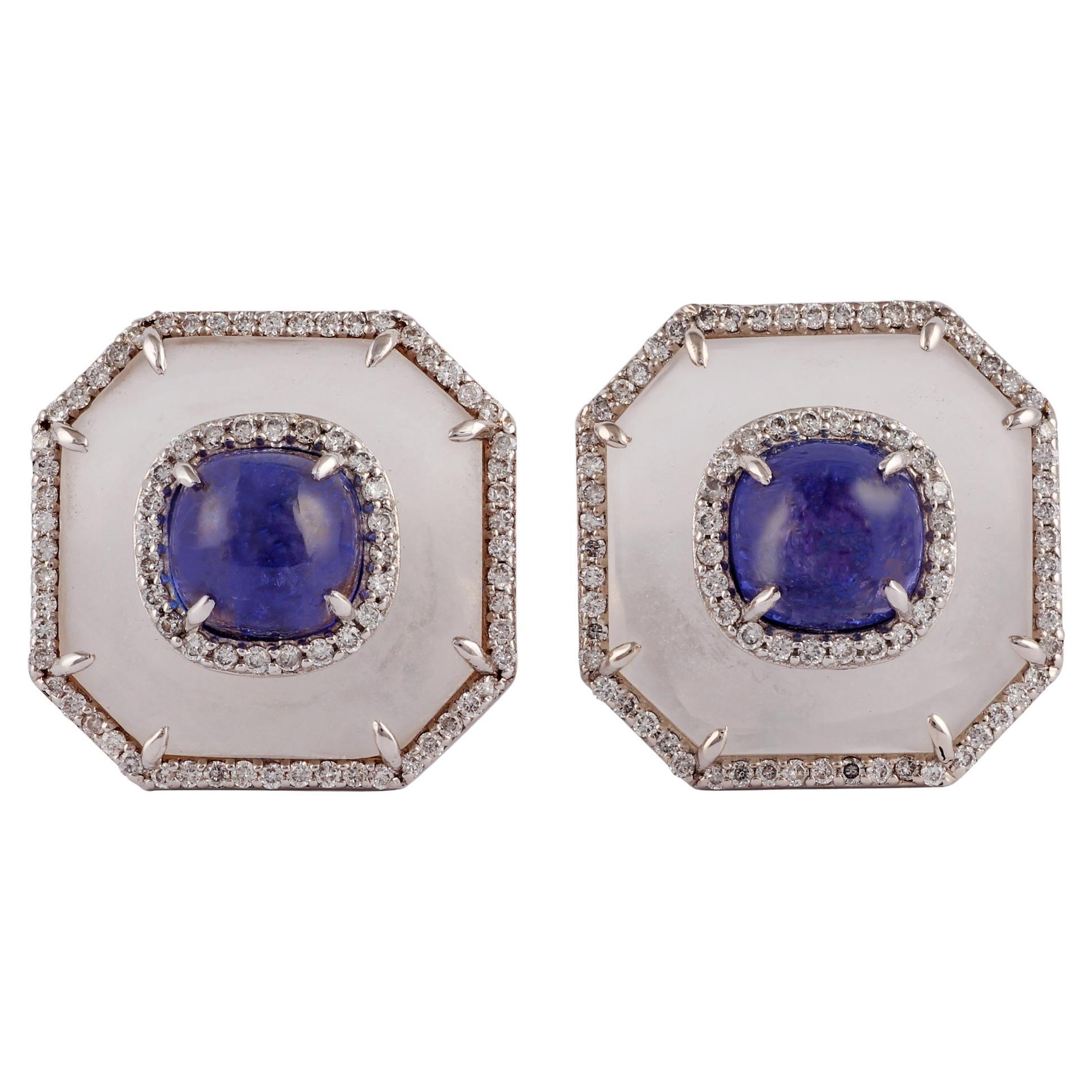 Boutons de manchette en tanzanite et cristal avec diamants et or 18 carats  en vente