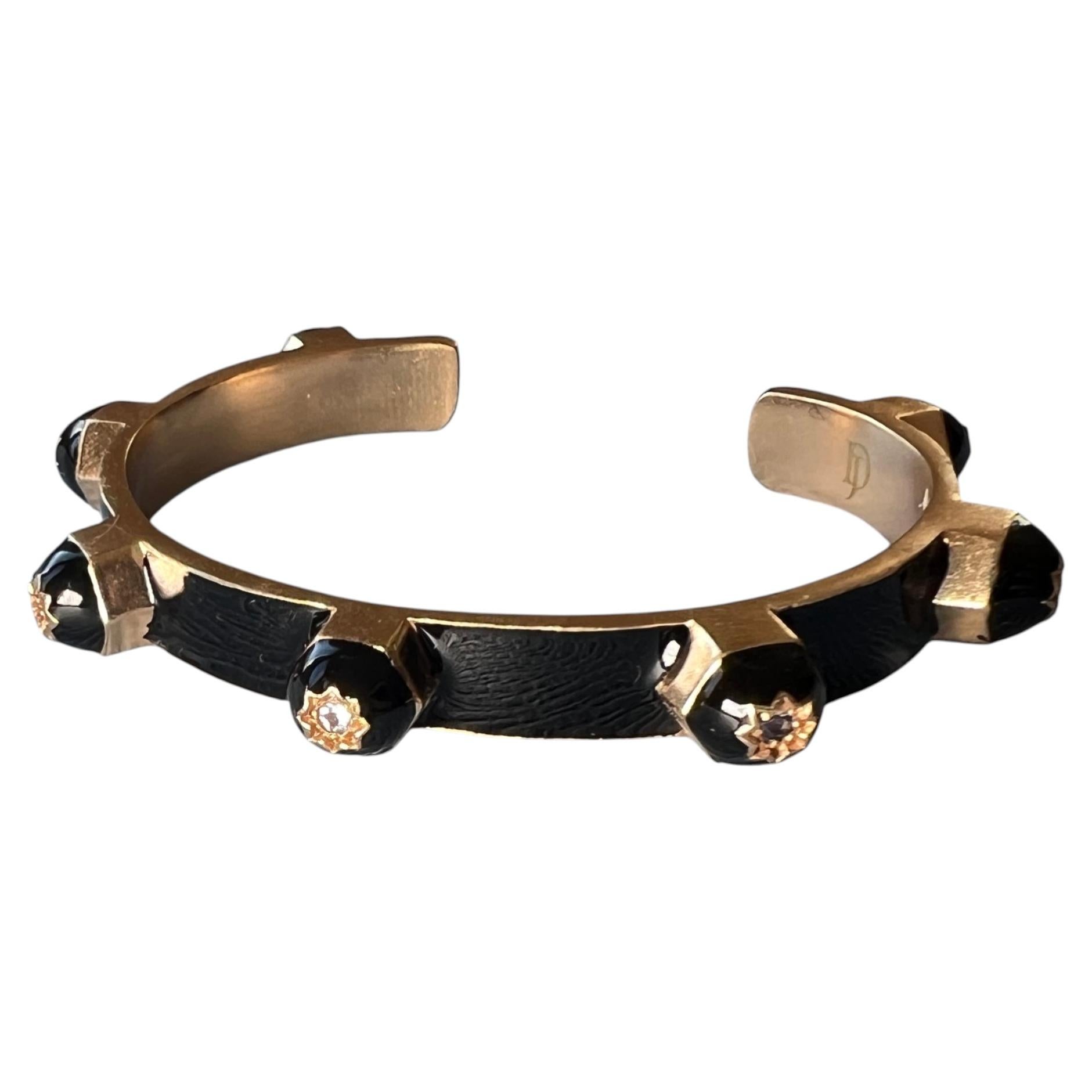 Tanzanite Cuff Bracelet Black Enamel Gold Plated Eight Pointed Star