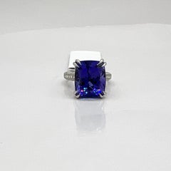 Tanzanite Cushion and White Diamond Cocktail Ring in 18K White Gold & Platinum