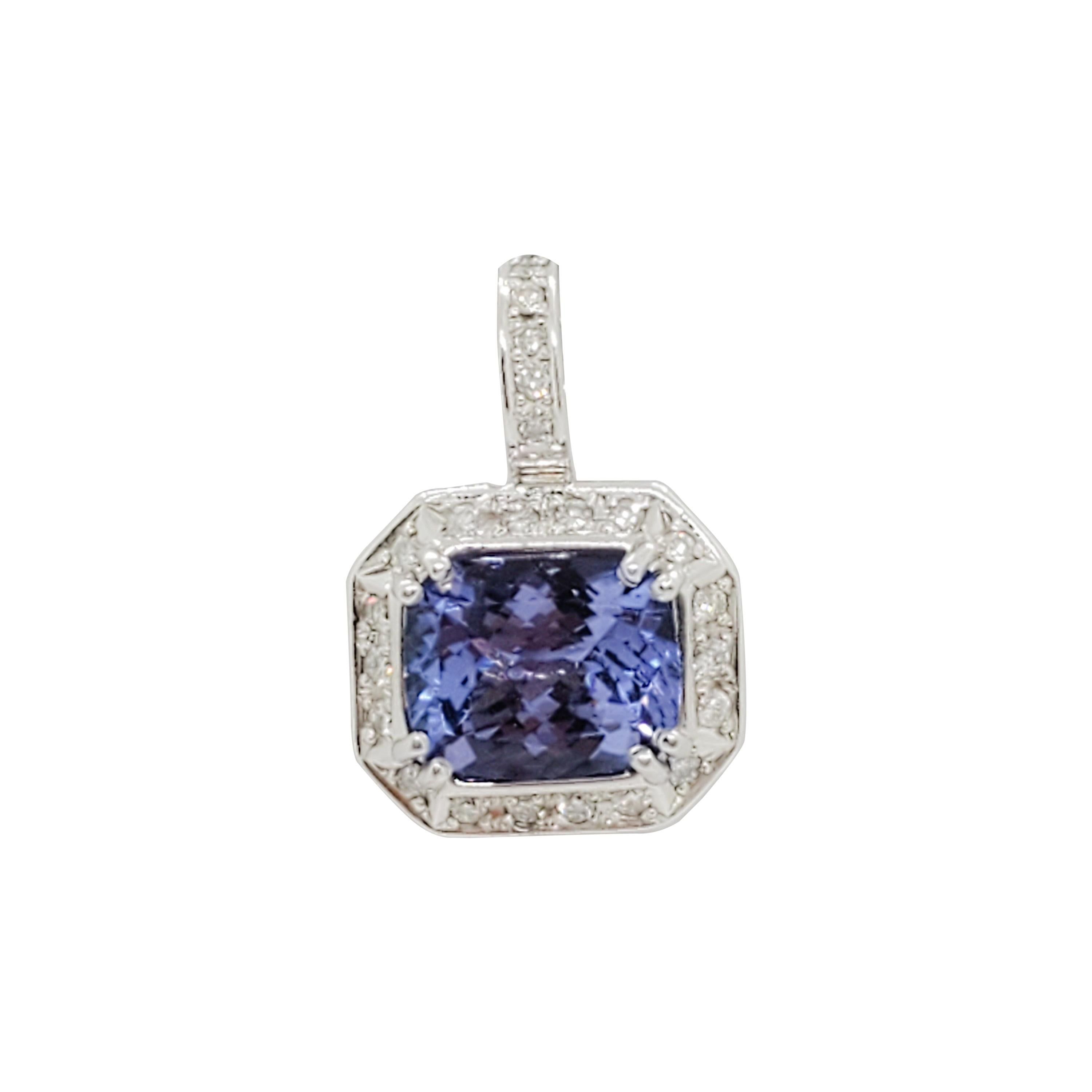 14K White Gold Diamond & Natural Tanzanite Pendant – Women's Engagement/Wedding Jewelry Gift - View #11