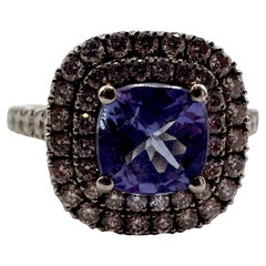 Tanzanite Cushion Diamond ring 14KT gold diamond ring double halo ring