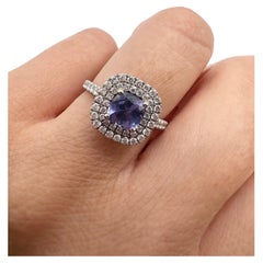Tanzanite Cushion Diamond ring 14KT gold diamond ring double halo ring
