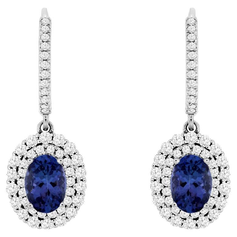 Orecchini pendenti di tanzanite con diamanti 2,5 carati totali