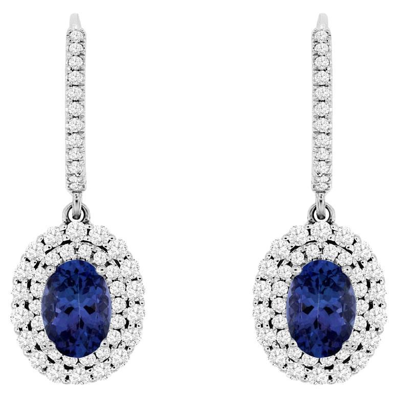 Orecchini pendenti di tanzanite con diamanti 2,5 carati totali