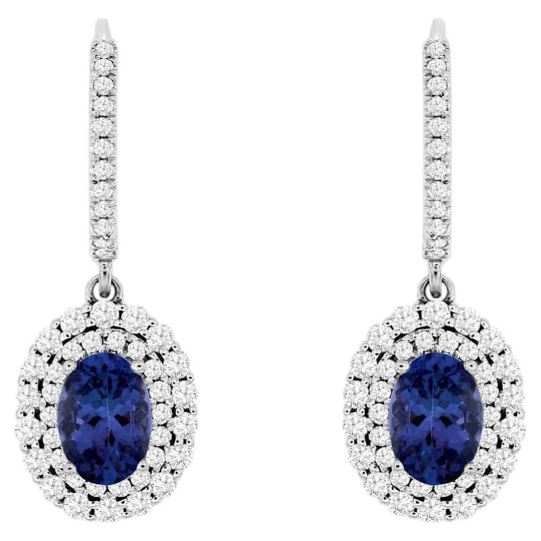 Tanzanite Dangle Earrings Diamond Setting 2.5 Carats Total