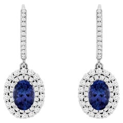 Tanzanite Dangle Earrings Diamond Setting 2.5 Carats Total