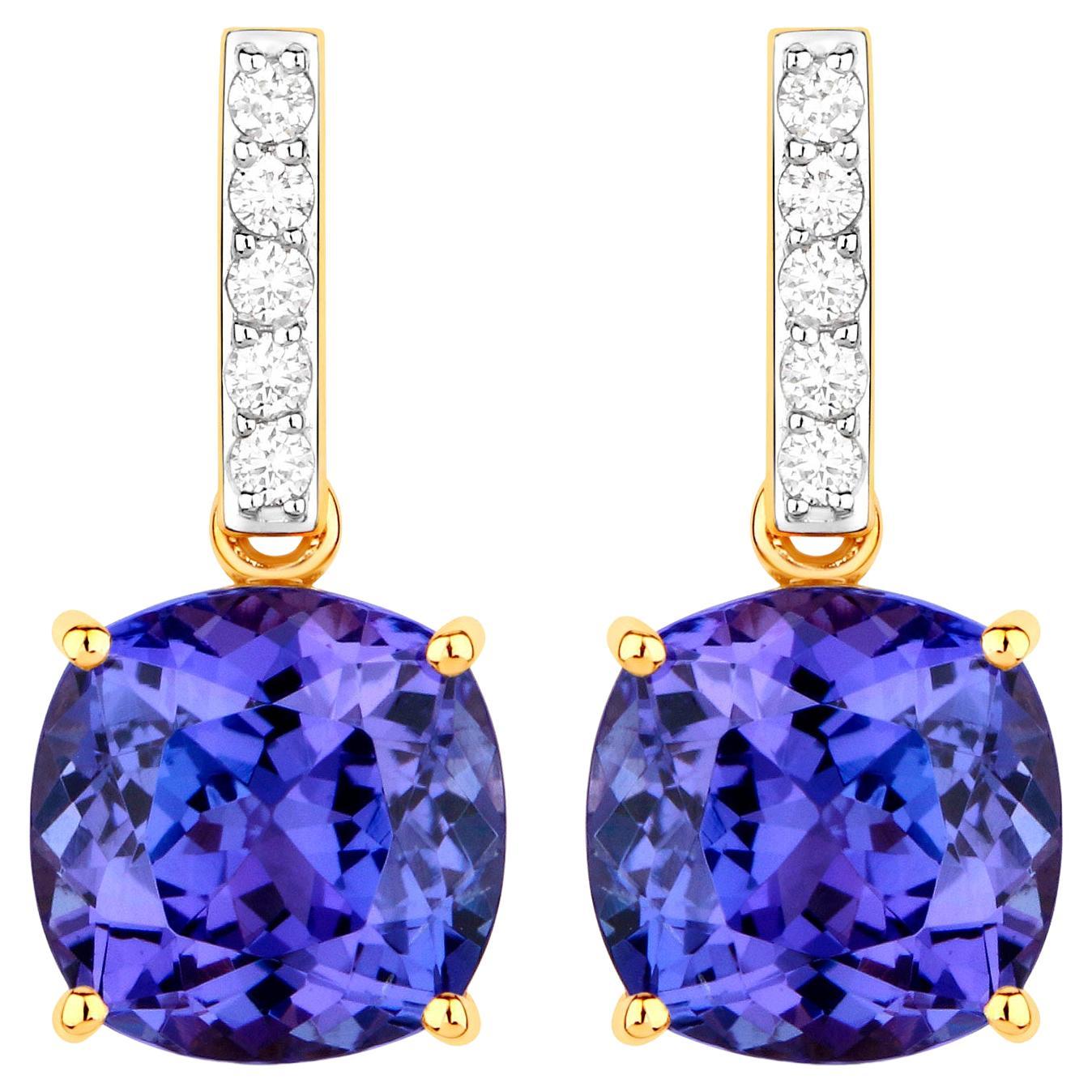 Tanzanite Dangle Earrings Diamond Setting 5.65 Carats 14K Yellow Gold