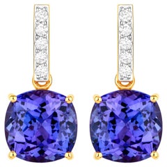 Tanzanite Dangle Earrings Diamond Setting 5.65 Carats 14K Yellow Gold