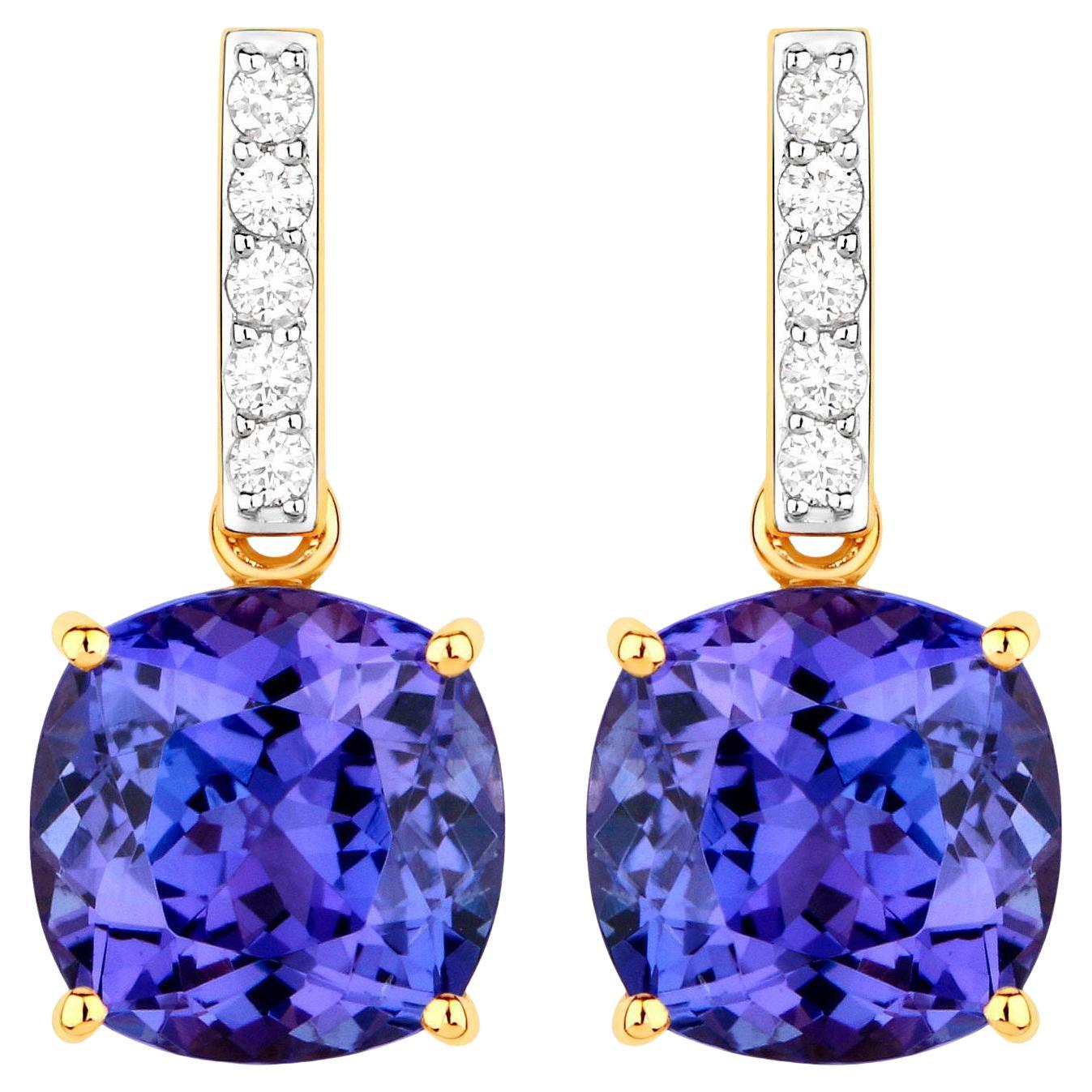 Tanzanite Dangle Earrings Diamond Setting 5.65 Carats 14K Yellow Gold