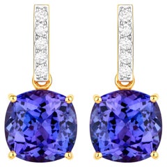Tanzanite Dangle Earrings Diamond Setting 5.65 Carats 14K Yellow Gold