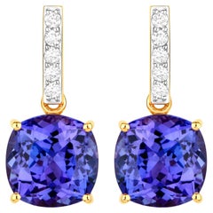 Tanzanite Dangle Earrings Diamond Setting 5.65 Carats 14K Yellow Gold