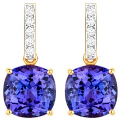 Tanzanite Dangle Earrings Diamond Setting 5.65 Carats 14K Yellow Gold