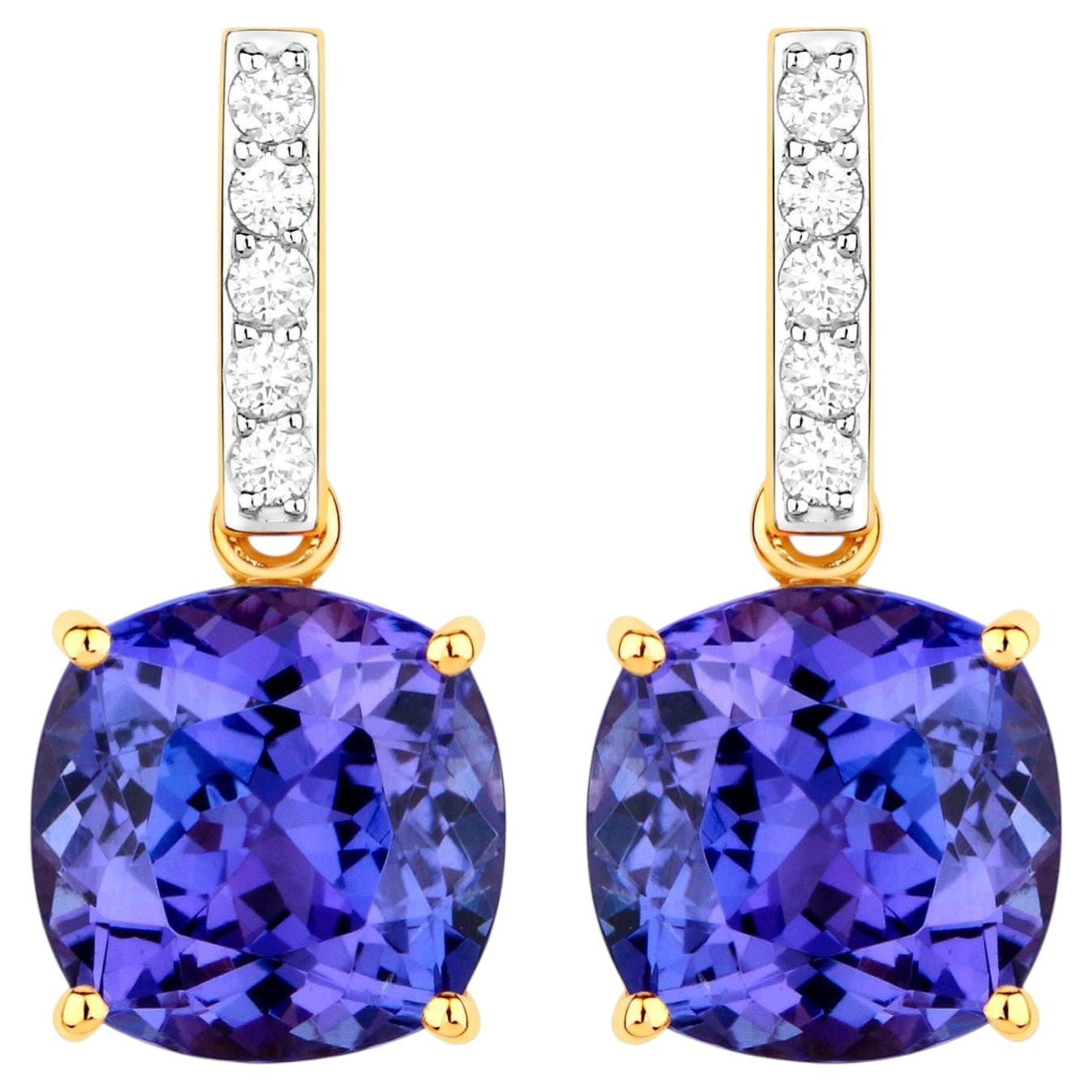 Tanzanite Dangle Earrings Diamond Setting 5.65 Carats 14K Yellow Gold