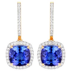 Pendants d'oreilles en or jaune 14 carats avec tanzanite sertie de 6,26 carats