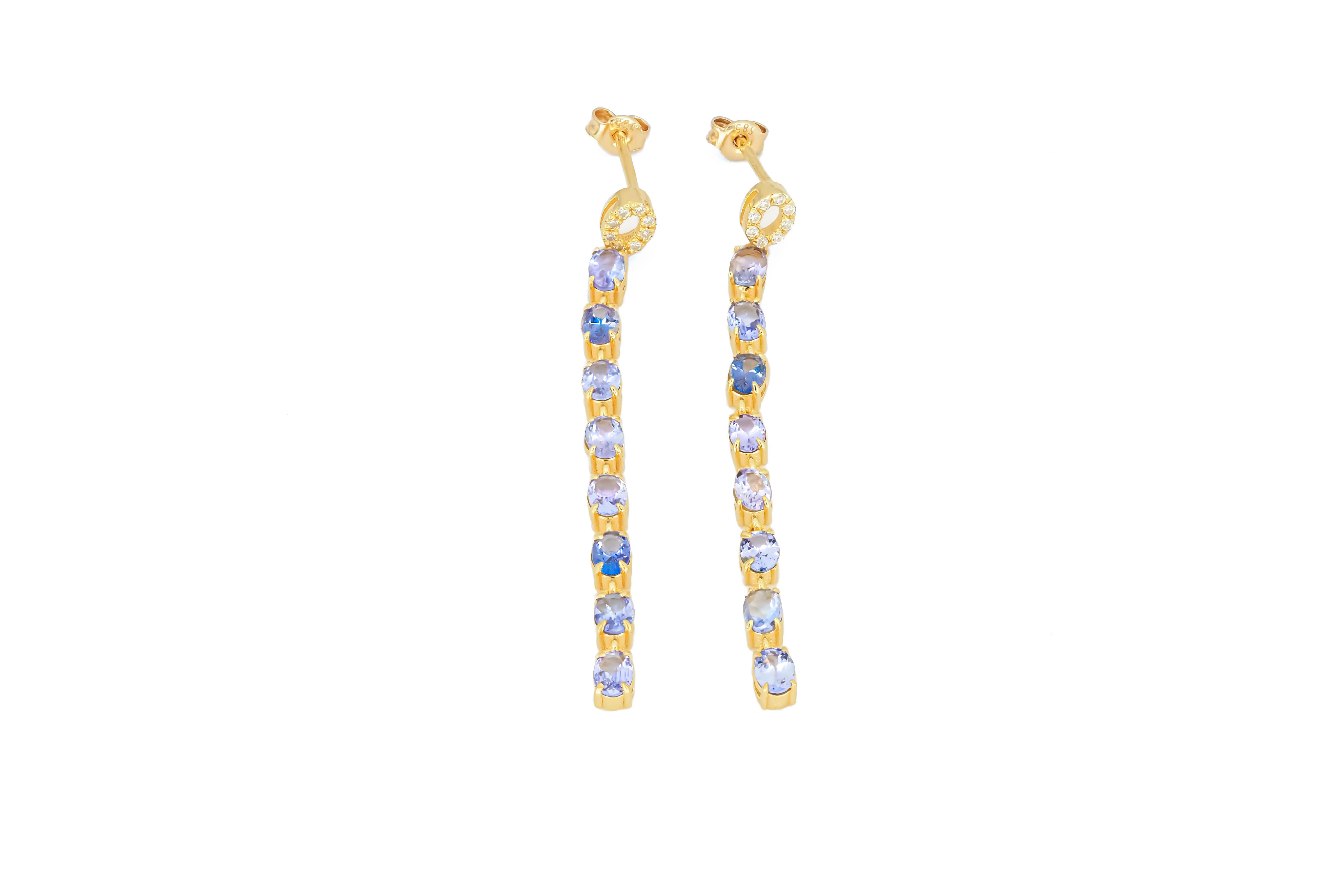 Orecchini pendenti di tanzanite in oro 14 carati In condizioni Nuovo in vendita a Istanbul, TR