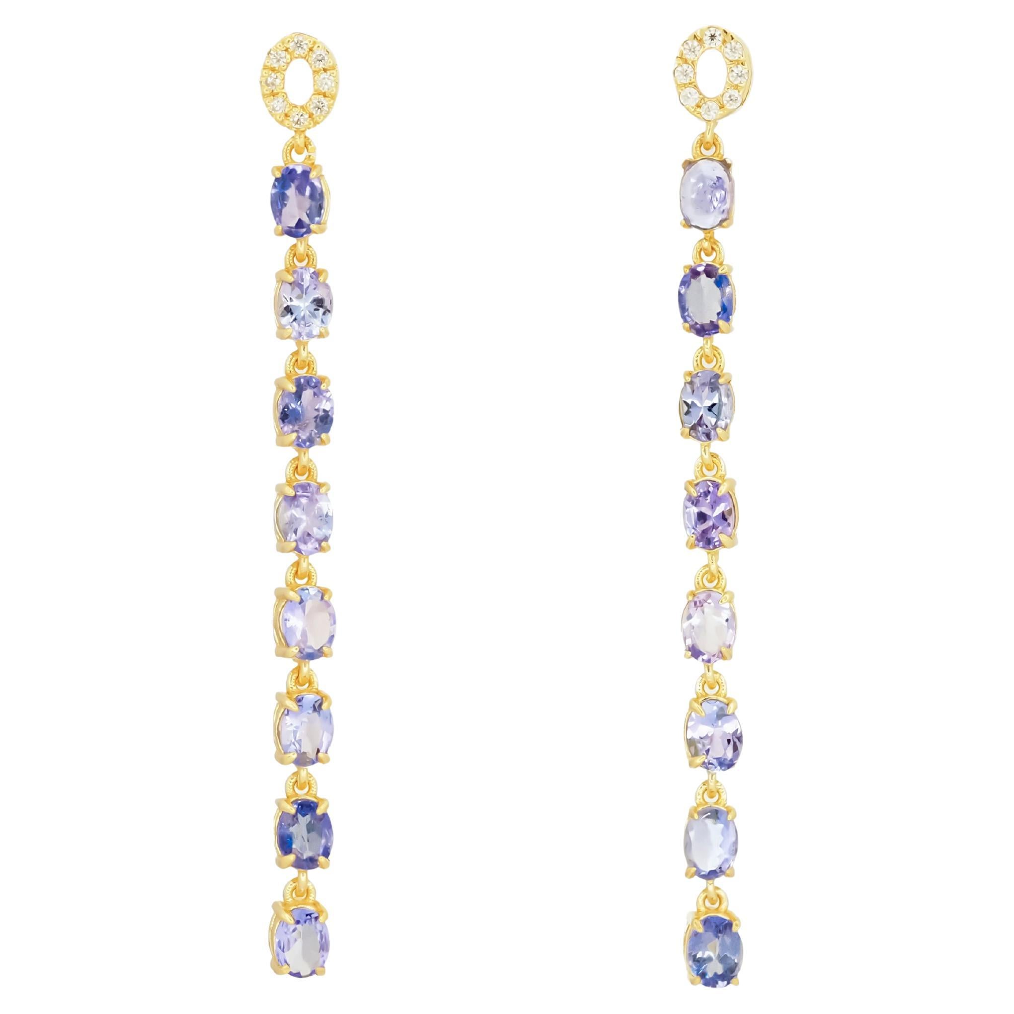 Tanzanite dangle earrings studs in 14k gold