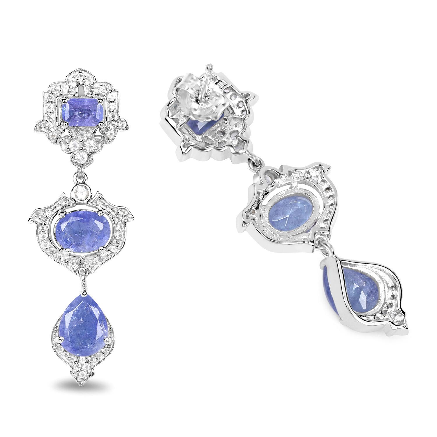 Tansanit-Baumel-Ohrringe Weißer Topas 9,55 Karat Sterling Silber (Art nouveau) im Angebot