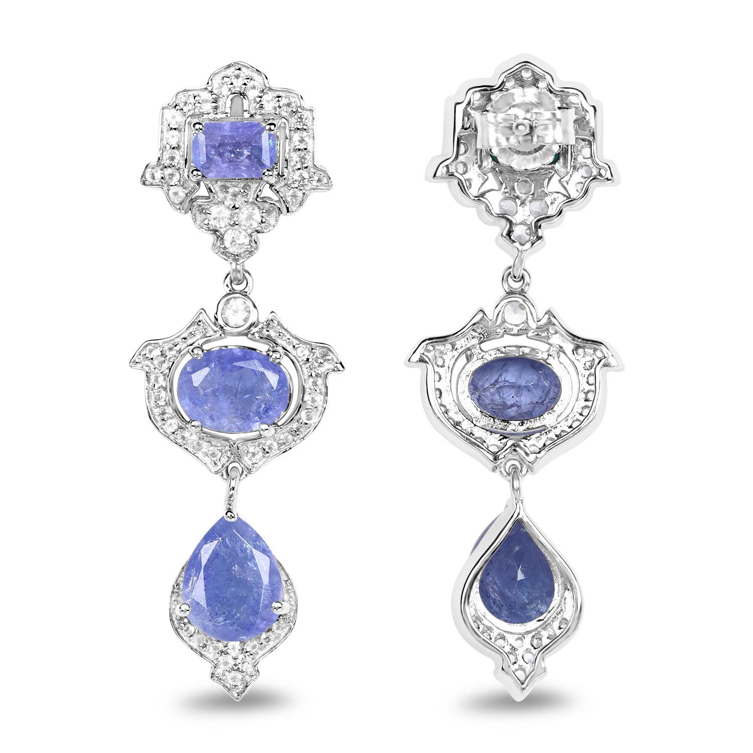 Tansanit-Baumel-Ohrringe Weißer Topas 9,55 Karat Sterling Silber im Zustand „Hervorragend“ im Angebot in Punta Gorda, FL