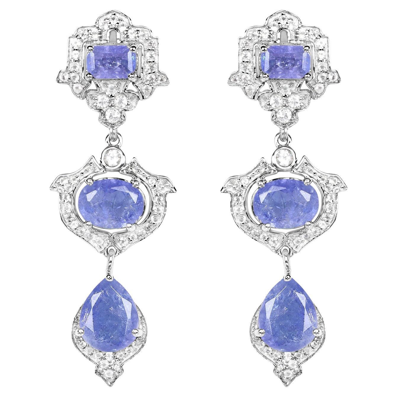Tansanit-Baumel-Ohrringe Weißer Topas 9,55 Karat Sterling Silber im Angebot