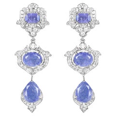 Tansanit-Baumel-Ohrringe Weißer Topas 9,55 Karat Sterling Silber