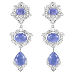Tanzanite Dangle Earrings White Topaz 9.55 Carats Sterling Silver