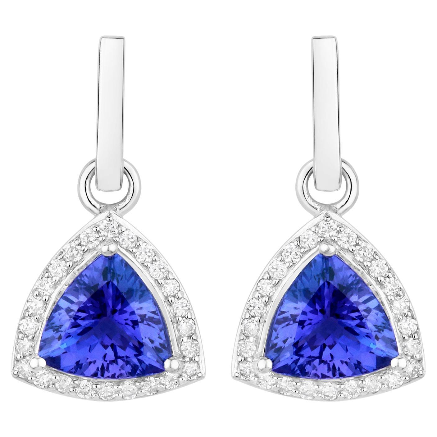 Tanzanite Dangle Earrings With Diamonds 3.86 Carats 14K White Gold For Sale