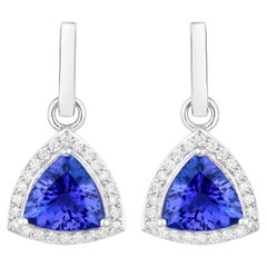 Tanzanite Dangle Earrings With Diamonds 3.86 Carats 14K White Gold