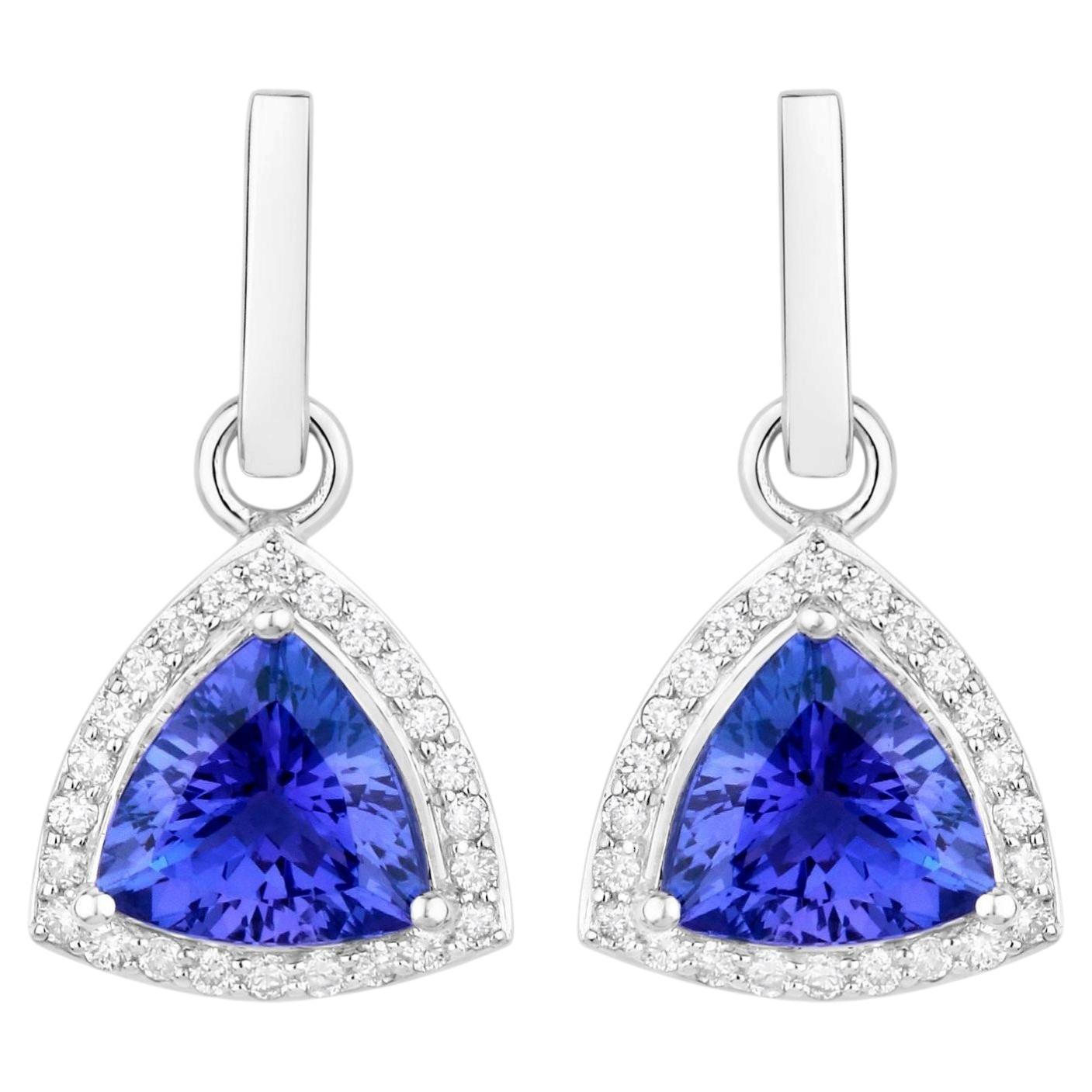 Tanzanite Dangle Earrings With Diamonds 3.86 Carats 14K White Gold For Sale