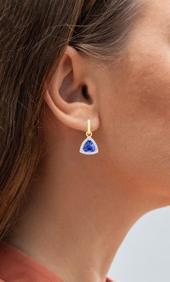 Tansanit-Ohrringe mit Diamanten 3,86 Karat 14K Gelbgold