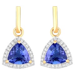 Tanzanite Dangle Earrings With Diamonds 3.86 Carats 14K Yellow Gold