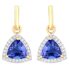 Tanzanite Dangle Earrings With Diamonds 3.86 Carats 14K Yellow Gold