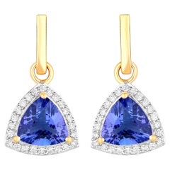 Orecchini pendenti con tanzanite e diamanti 3,86 carati in oro giallo 14K